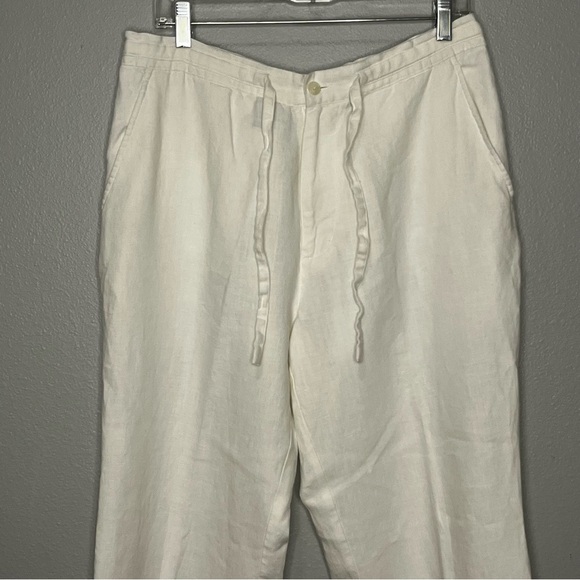 Tasso Elba Spa 100% Linen Pants Women Medium Flap Pockets White Drawstring - Picture 2 of 8
